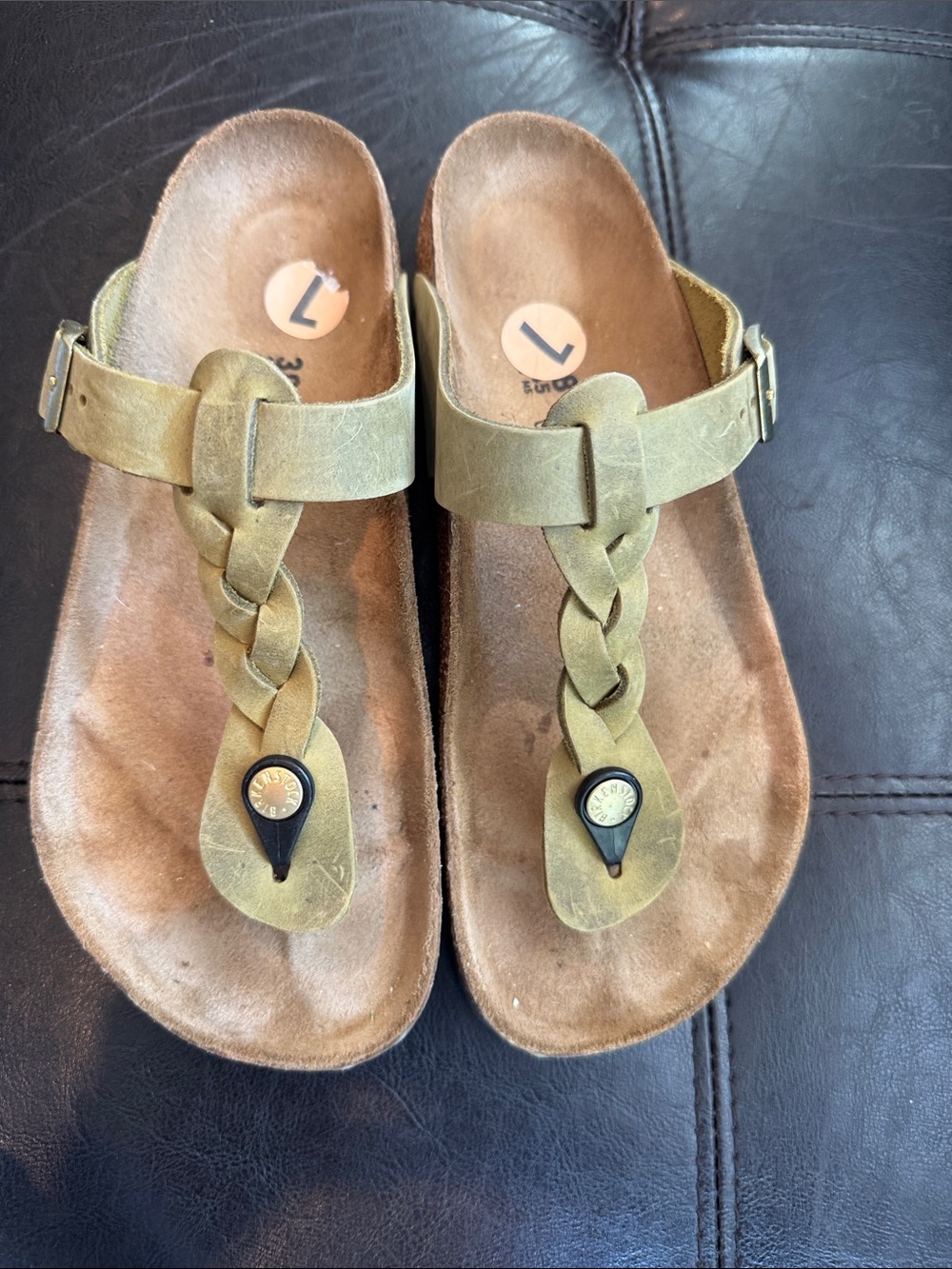 Birkenstock Women’s Olive Braided Thong Sandals with Cork Footbed - Picture 8 of 9